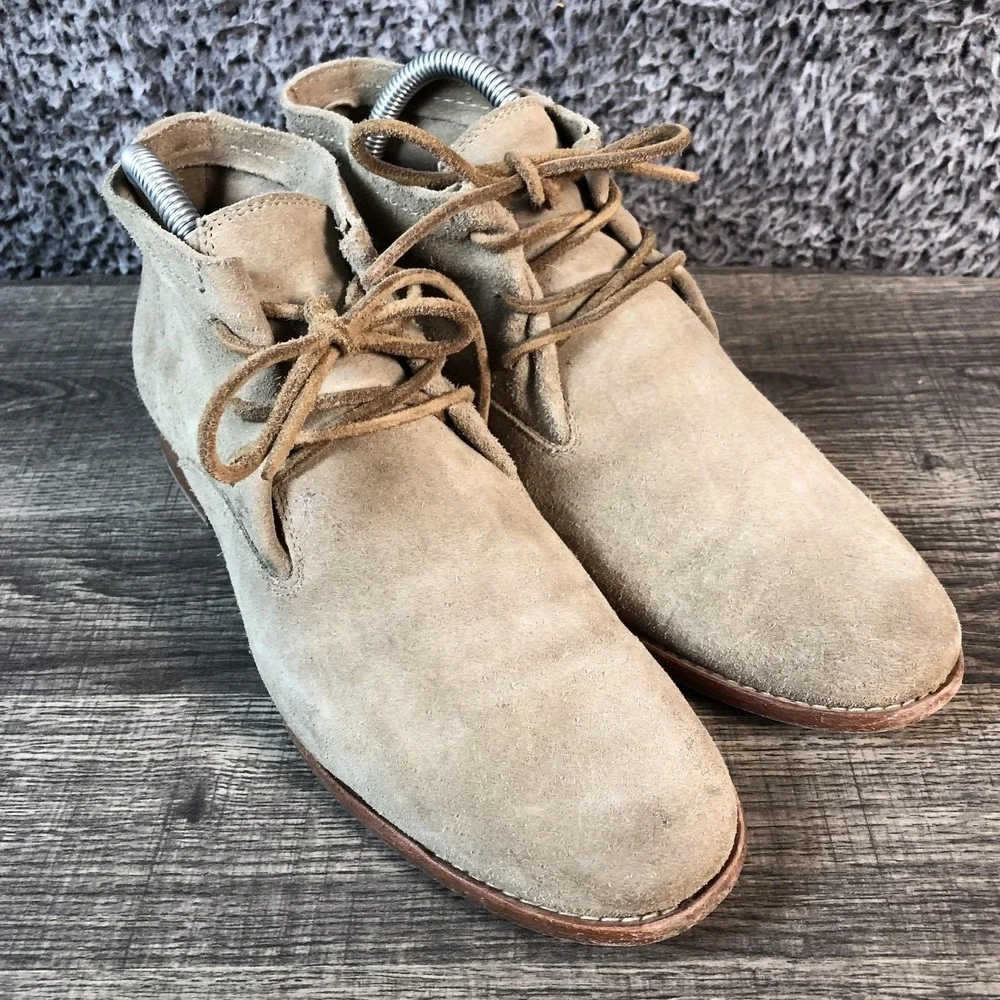Frye Boots Mens Size 9.5 Beige Suede Chukka Ankle Leather Sole Dress Casual